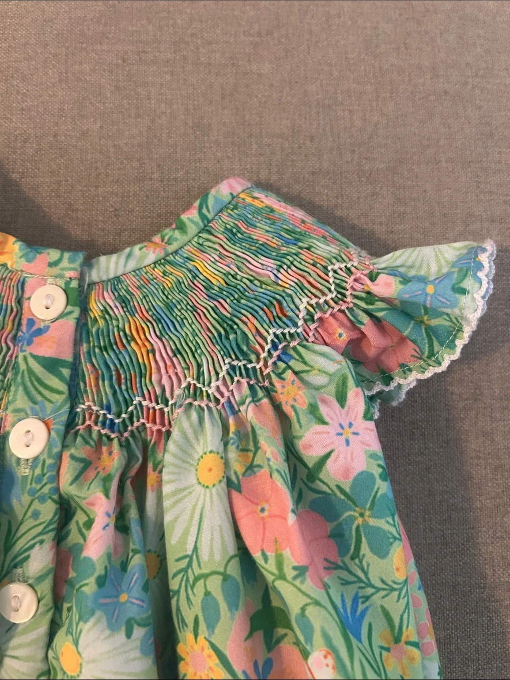 Floral Smocked Bunny Bubble Romper - Green & Pink